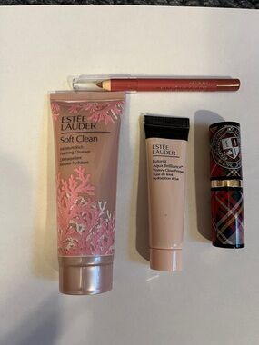 Ester Lauder Samples, lipstick, cleanser,lip liner, primer